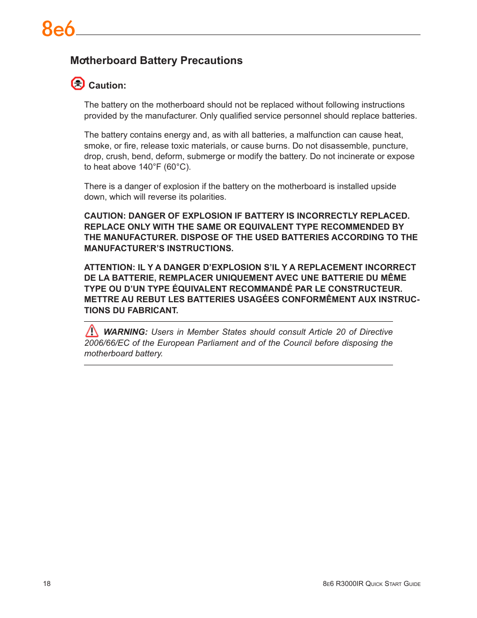 Motherboard battery precautions | 8e6 Technologies Enterprise Filter R3000IR User Manual | Page 22 / 64