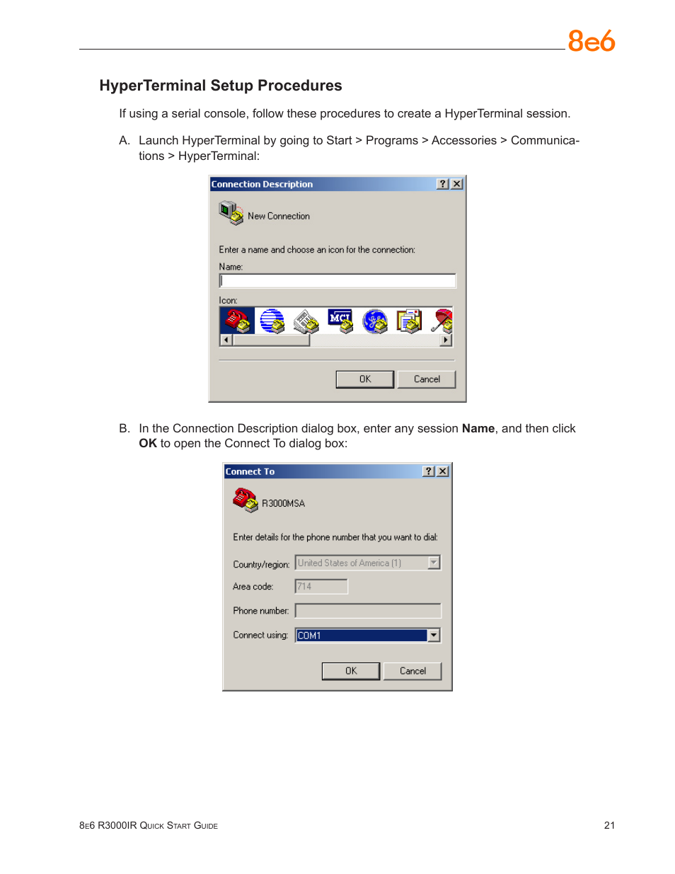 Hyperterminal setup procedures | 8e6 Technologies Enterprise Filter R3000IR User Manual | Page 25 / 64