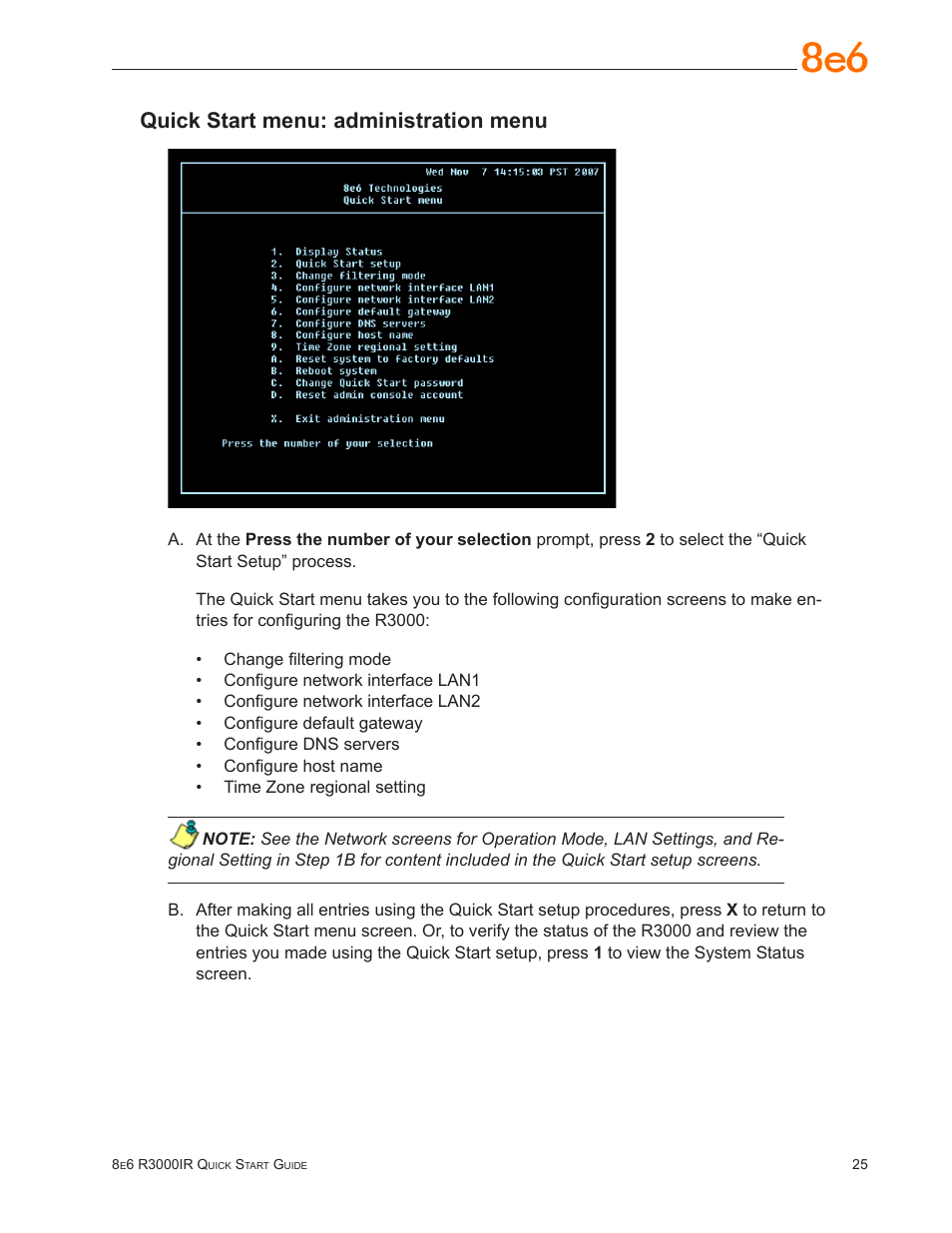 Quick start menu: administration menu | 8e6 Technologies Enterprise Filter R3000IR User Manual | Page 29 / 64