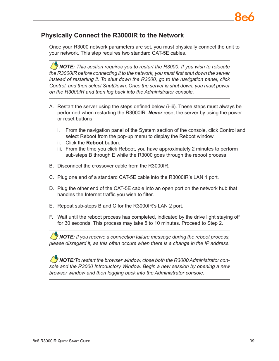 Physically connect the r3000ir to the network | 8e6 Technologies Enterprise Filter R3000IR User Manual | Page 43 / 64