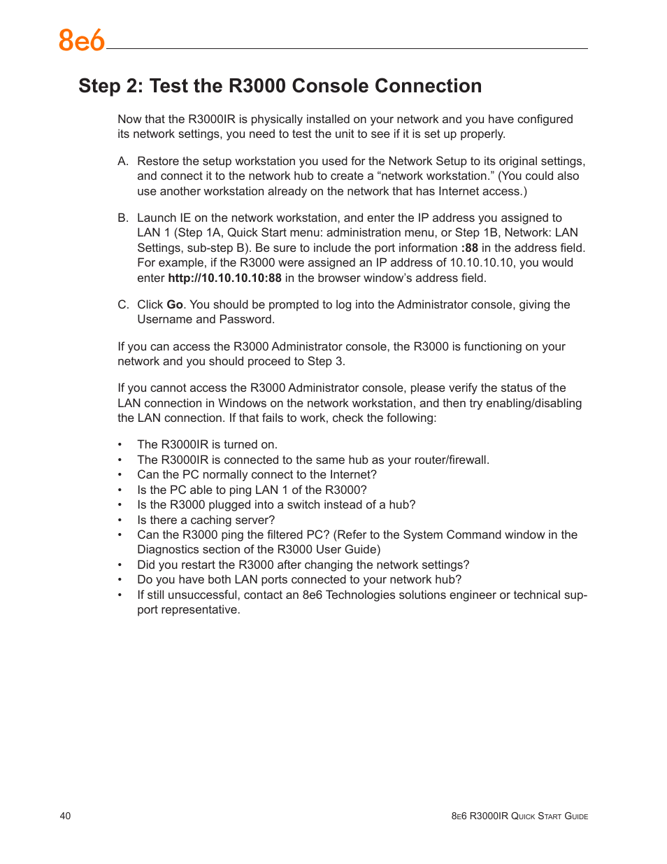 Step 2: test the r3000 console connection | 8e6 Technologies Enterprise Filter R3000IR User Manual | Page 44 / 64