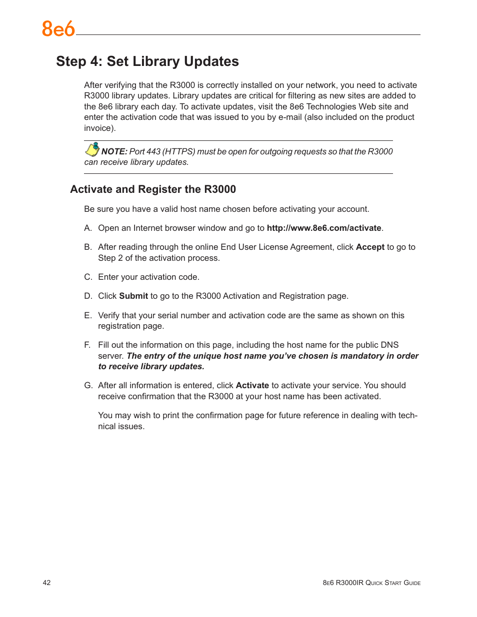 Step 4: set library updates, Activate and register the r3000 | 8e6 Technologies Enterprise Filter R3000IR User Manual | Page 46 / 64