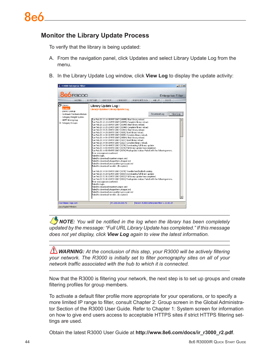 Monitor the library update process | 8e6 Technologies Enterprise Filter R3000IR User Manual | Page 48 / 64