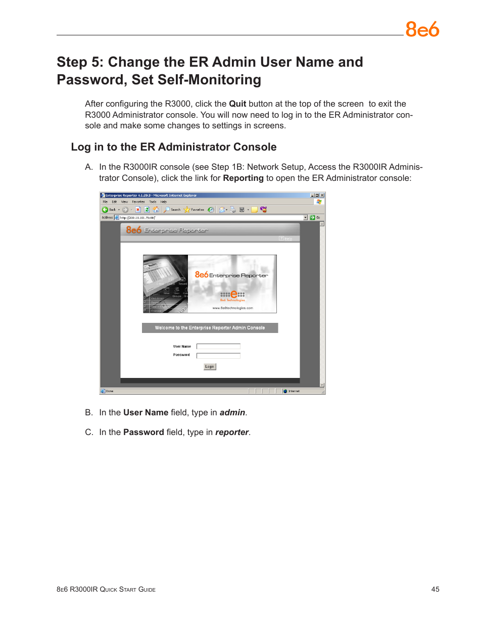 Log in to the er administrator console | 8e6 Technologies Enterprise Filter R3000IR User Manual | Page 49 / 64