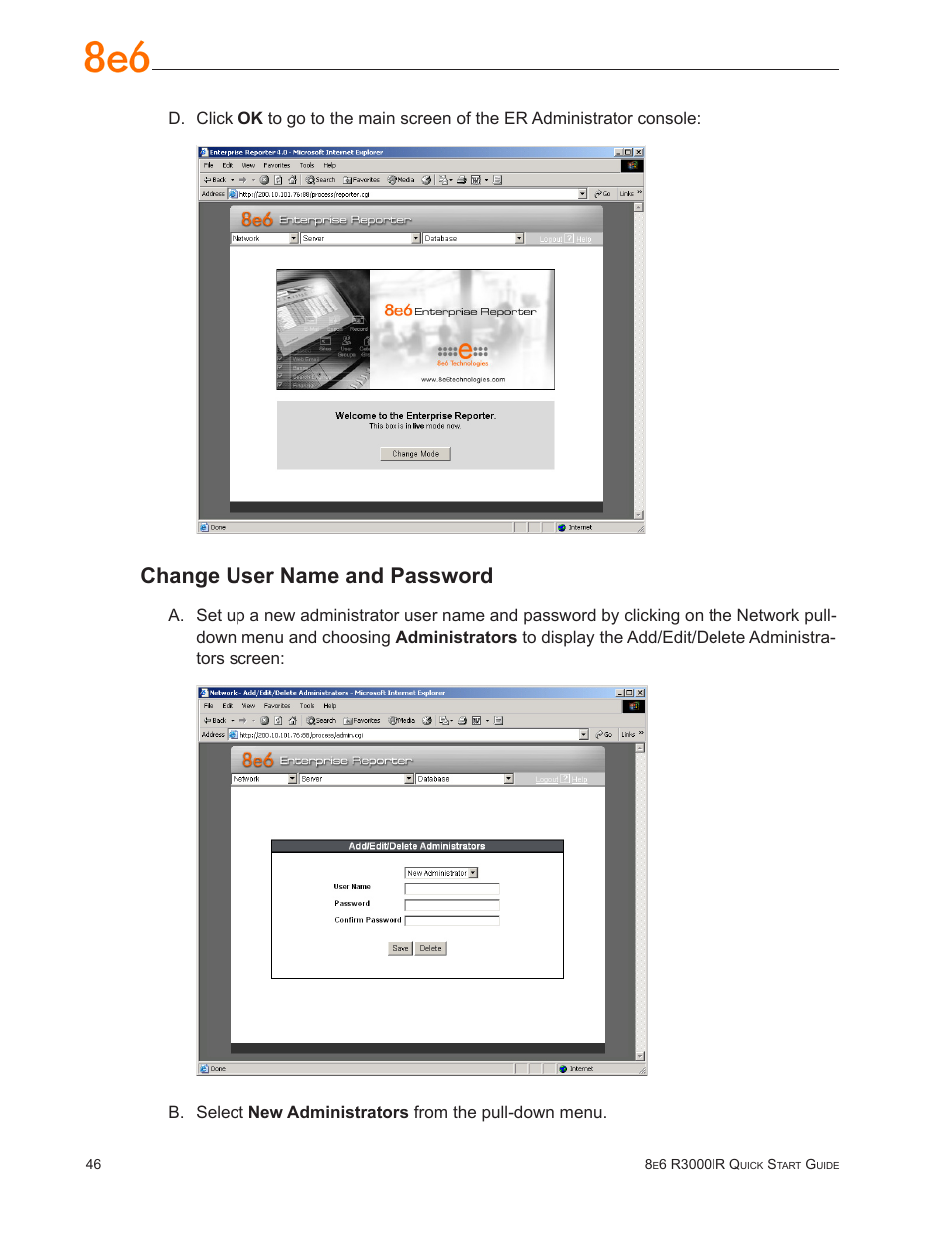 Change user name and password | 8e6 Technologies Enterprise Filter R3000IR User Manual | Page 50 / 64