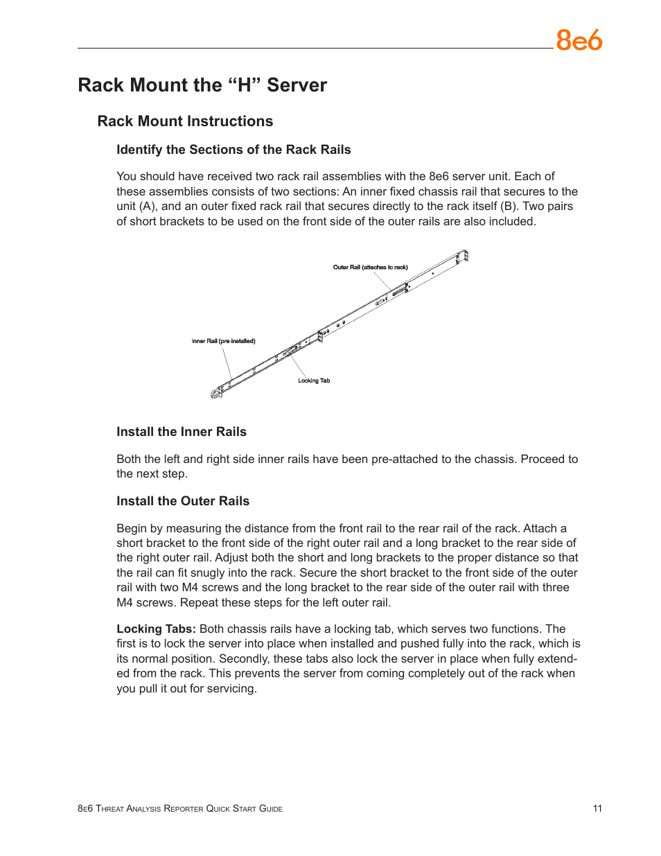 Rack mount the “h” server, Rack mount instructions | 8e6 Technologies Threat Analysis Reporter TAR 1.0 User Manual | Page 15 / 54