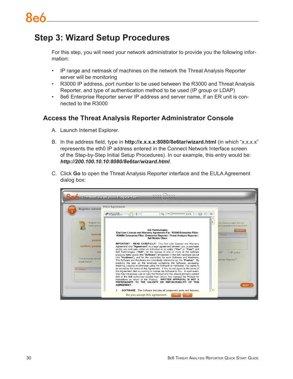 Step 3: wizard setup procedures | 8e6 Technologies Threat Analysis Reporter TAR 1.0 User Manual | Page 34 / 54