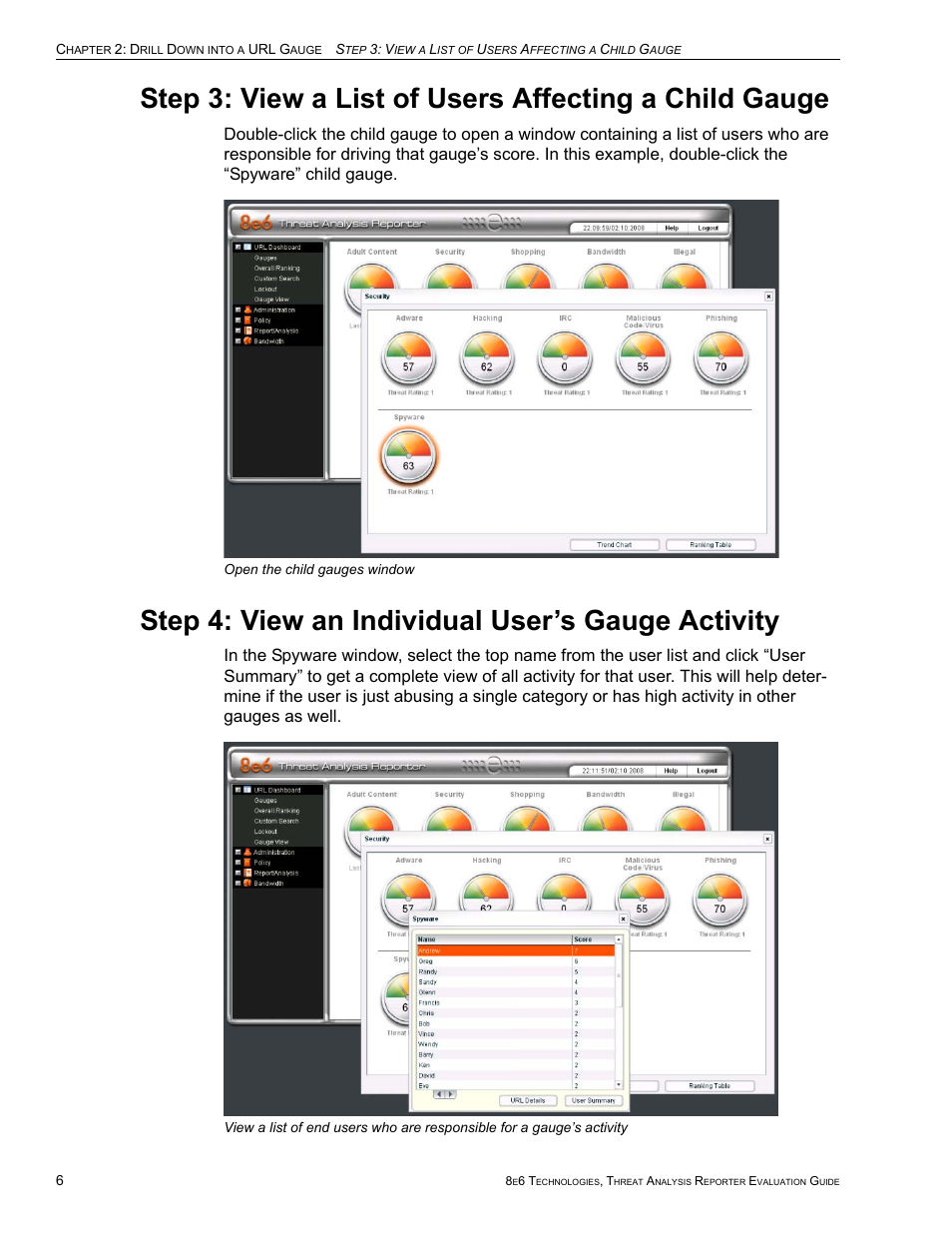 Step 4: view an individual user’s gauge activity | 8e6 Technologies Threat Analysis Reporter TAR HL/SL/MSA User Manual | Page 10 / 22