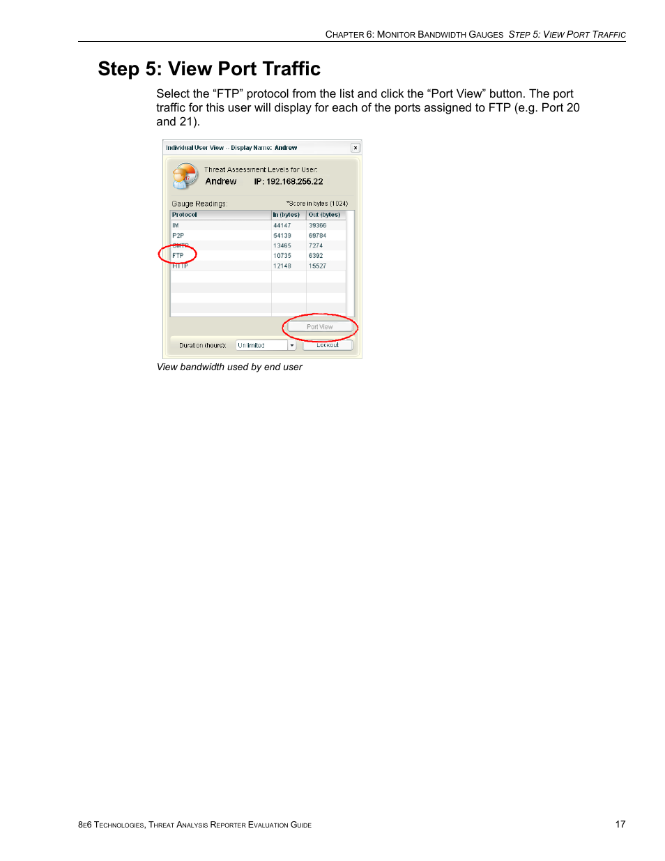 Step 5: view port traffic | 8e6 Technologies Threat Analysis Reporter TAR HL/SL/MSA User Manual | Page 21 / 22