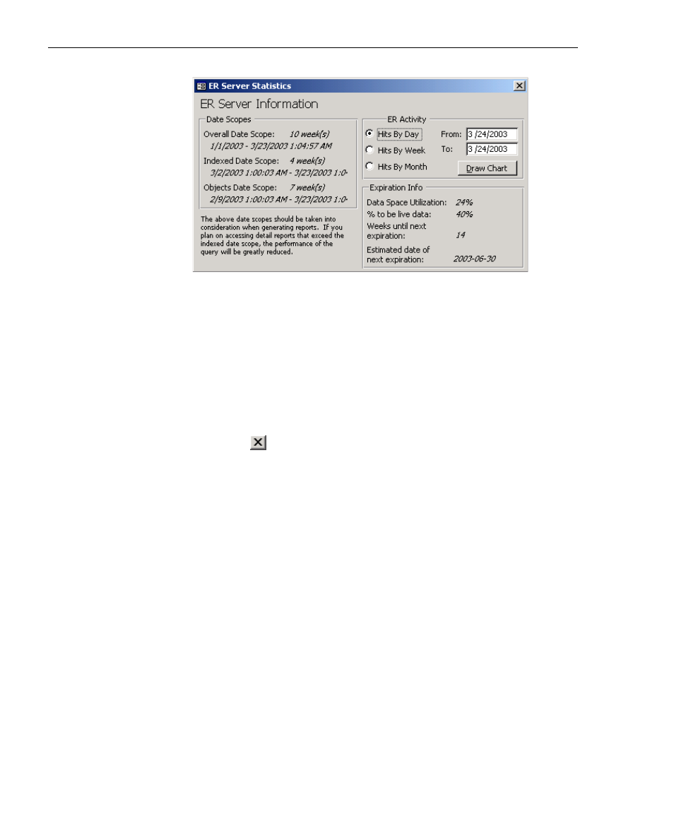 Server statistics, Date scopes, Er server information | Indexed, View statistics using client | 8e6 Technologies 3 User Manual | Page 100 / 215