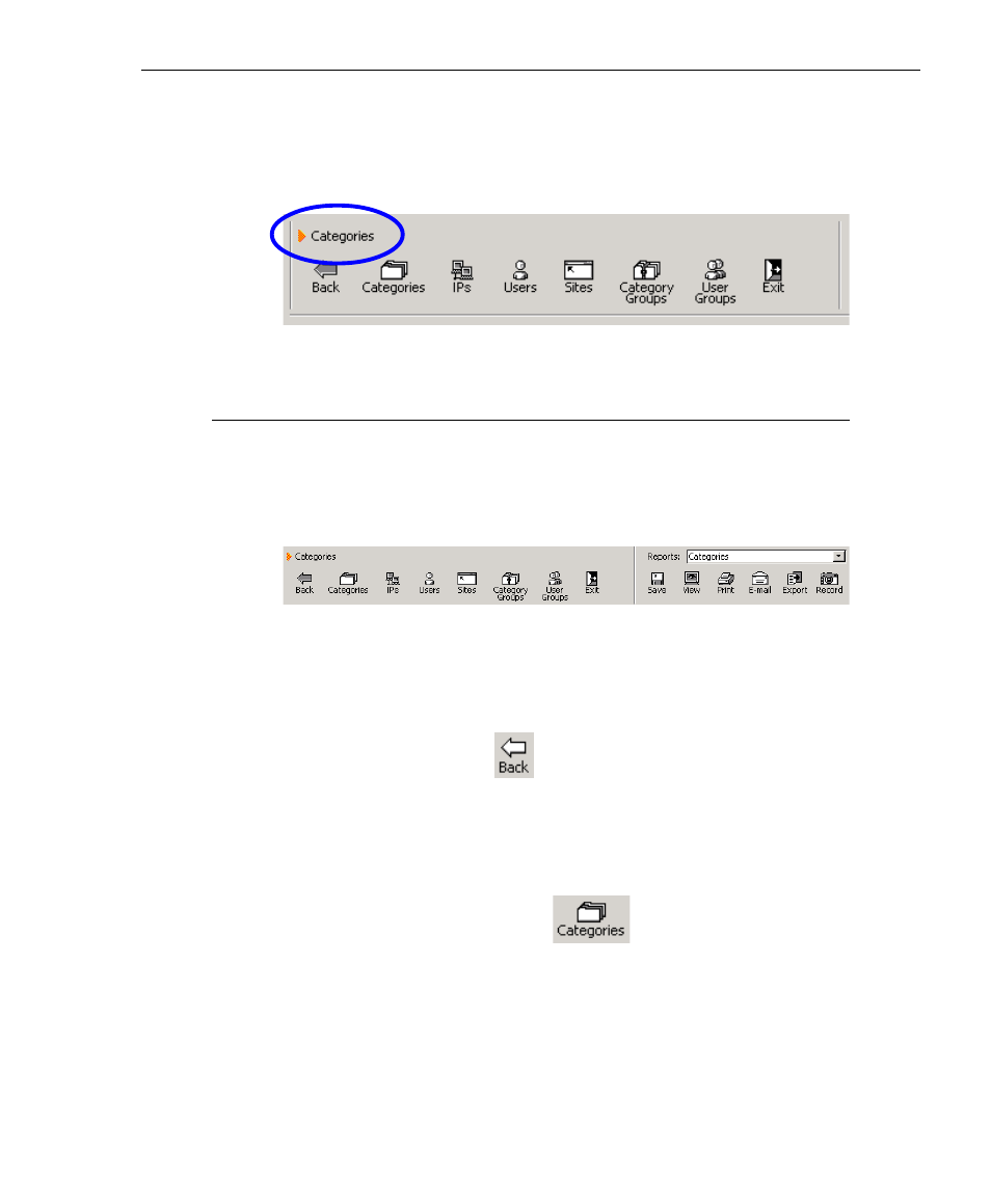 Navigation bar, Back icon, Categories icon | Navigation bar icons, Back icon categories icon | 8e6 Technologies 3 User Manual | Page 147 / 215