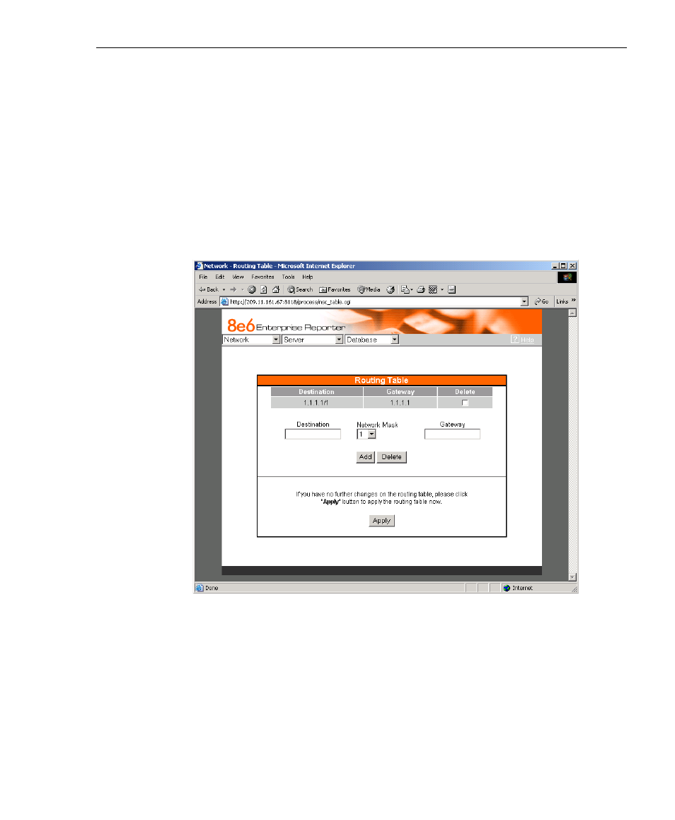 Routing table screen, View a list of routers, Add, maintain routers | 8e6 Technologies 3 User Manual | Page 33 / 215