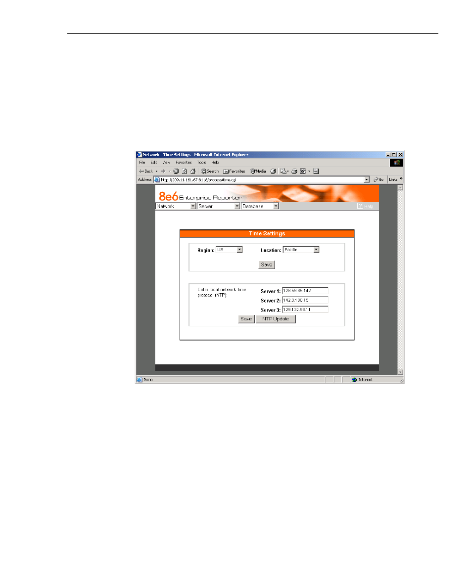 Time settings screen, Specify the time zone, Set time | 8e6 Technologies 3 User Manual | Page 35 / 215