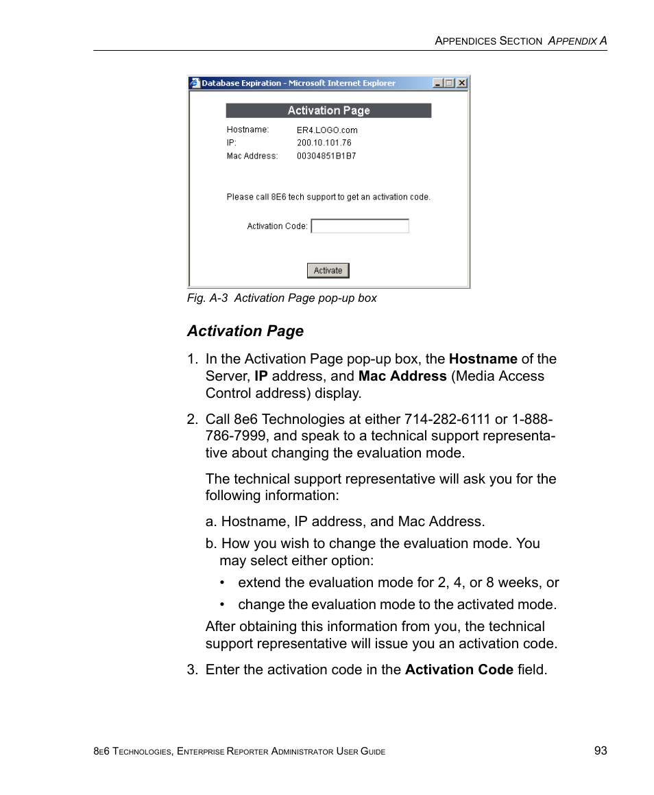 Activation page | 8e6 Technologies ER 4.0 User Manual | Page 101 / 118