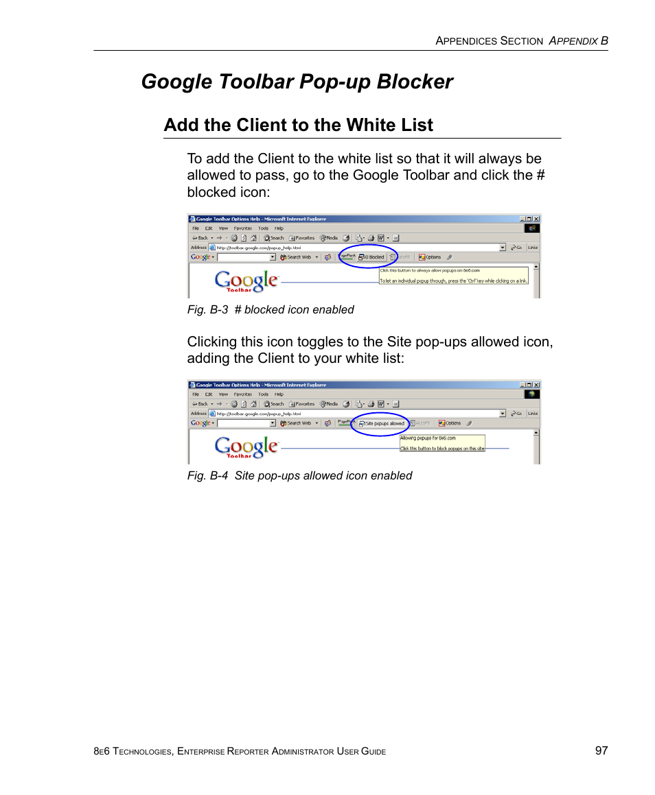 Google toolbar pop-up blocker, Add the client to the white list | 8e6 Technologies ER 4.0 User Manual | Page 105 / 118