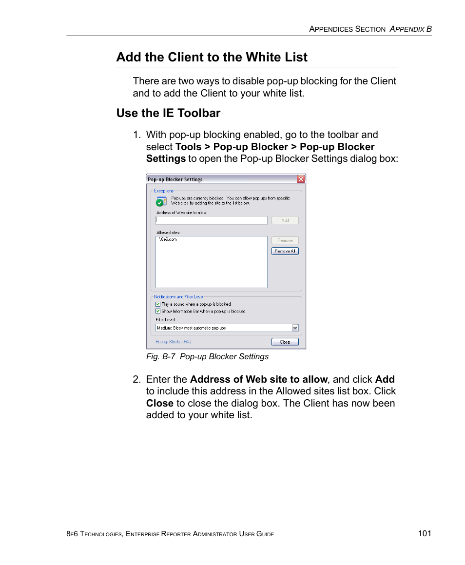 Use the ie toolbar, Add the client to the white list | 8e6 Technologies ER 4.0 User Manual | Page 109 / 118