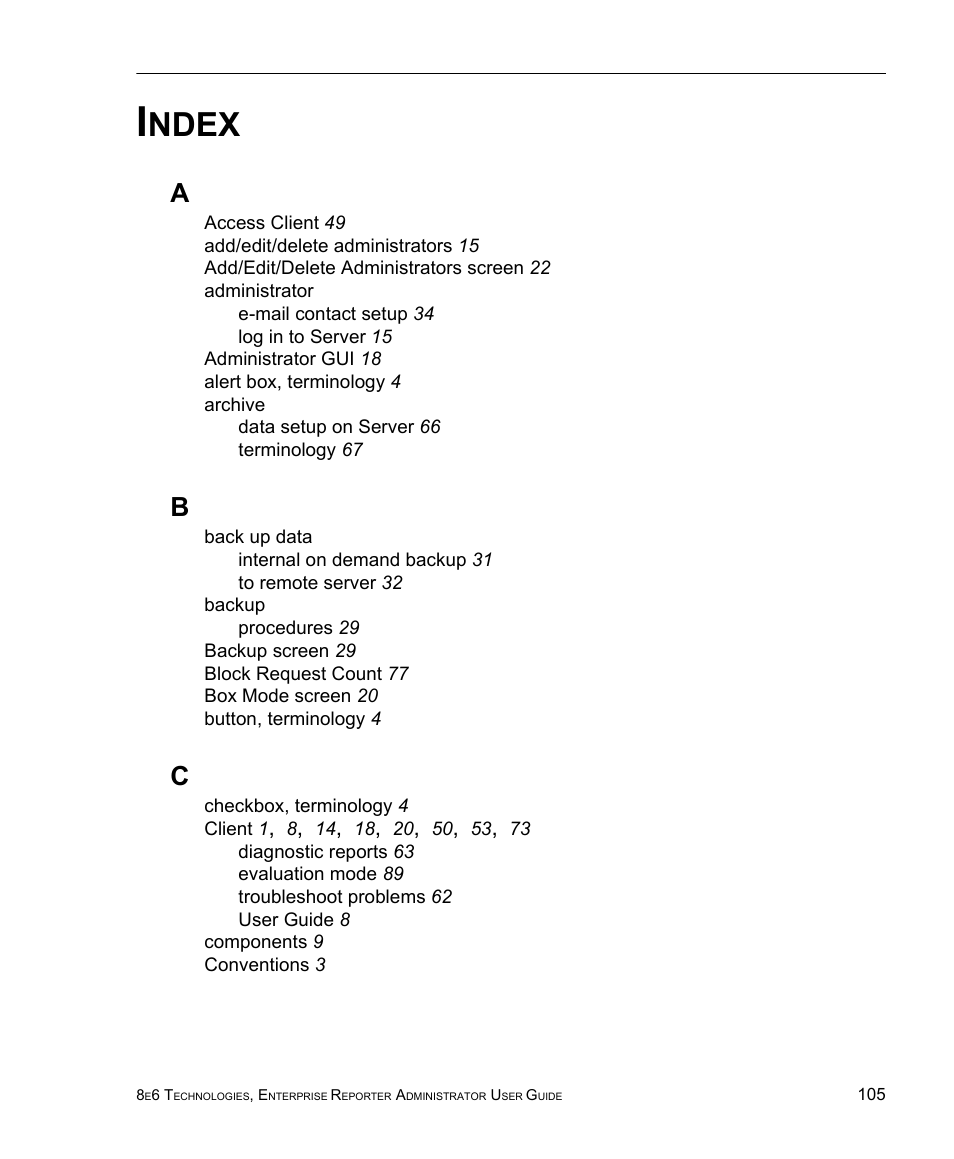 Index, Ndex | 8e6 Technologies ER 4.0 User Manual | Page 113 / 118