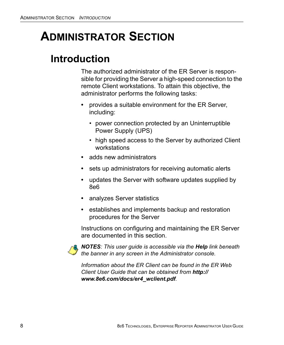 Administrator section, Introduction, Dministrator | Ection | 8e6 Technologies ER 4.0 User Manual | Page 16 / 118