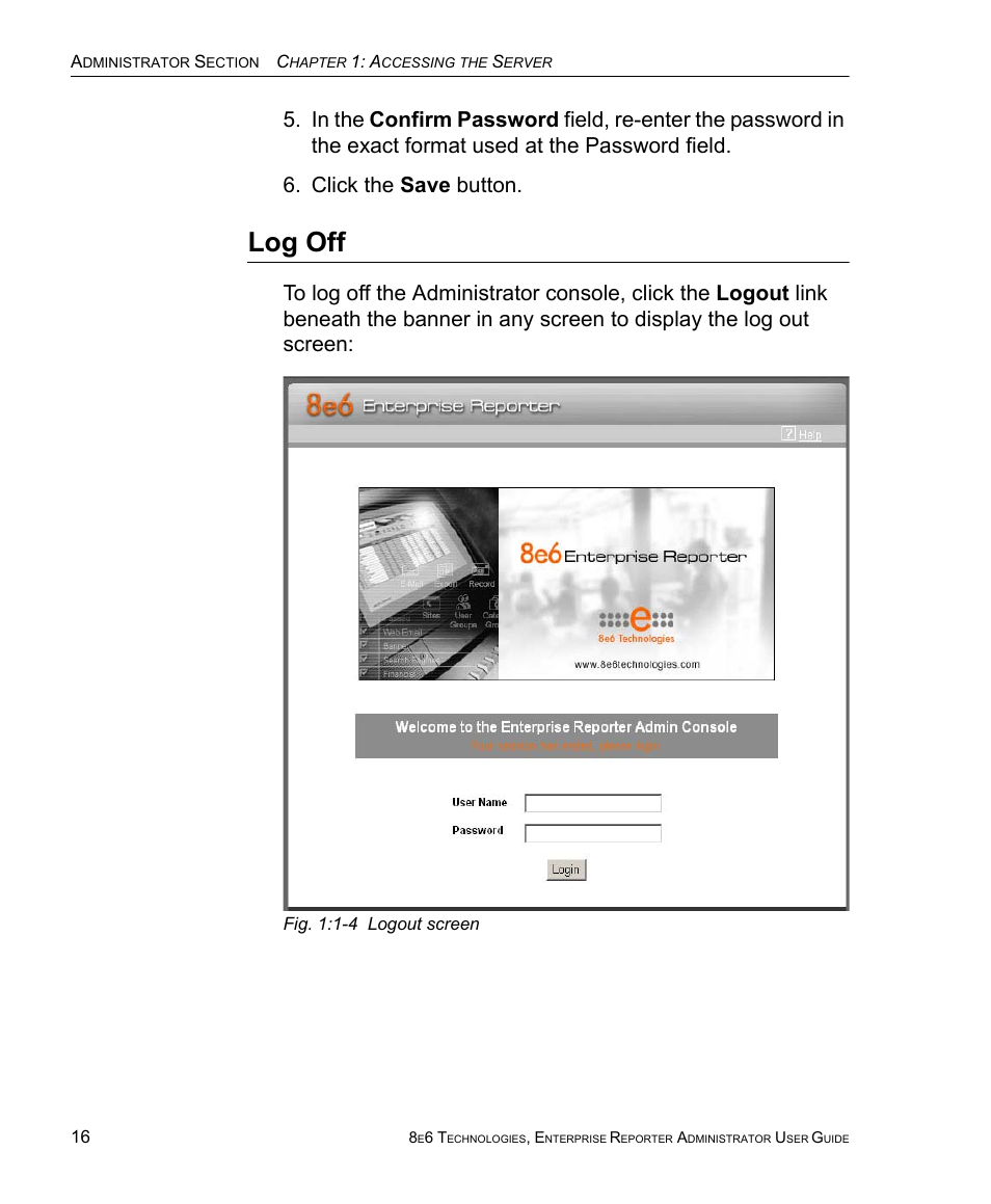 Log off | 8e6 Technologies ER 4.0 User Manual | Page 24 / 118