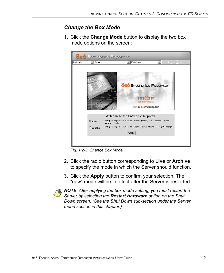 Change the box mode | 8e6 Technologies ER 4.0 User Manual | Page 29 / 118