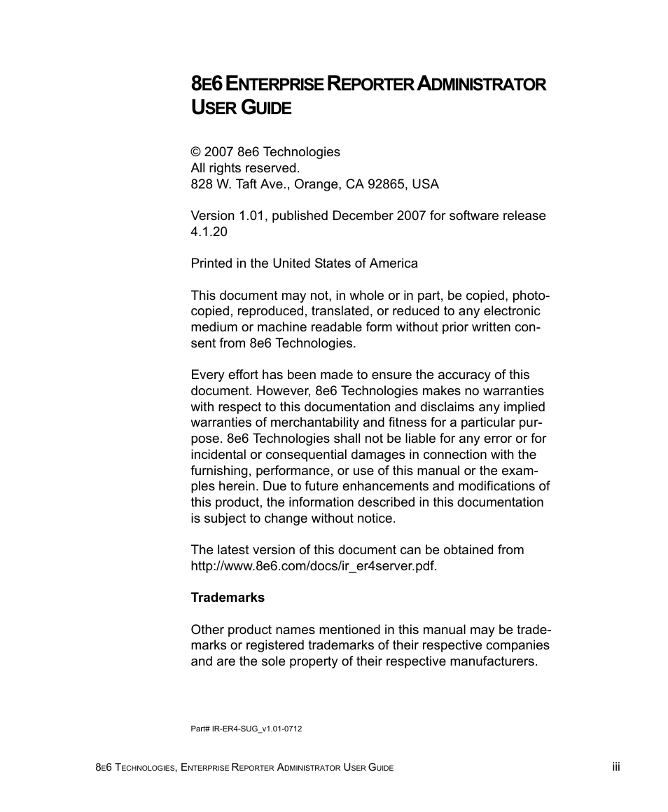 Nterprise, Eporter, Dministrator | Uide | 8e6 Technologies ER 4.0 User Manual | Page 3 / 118