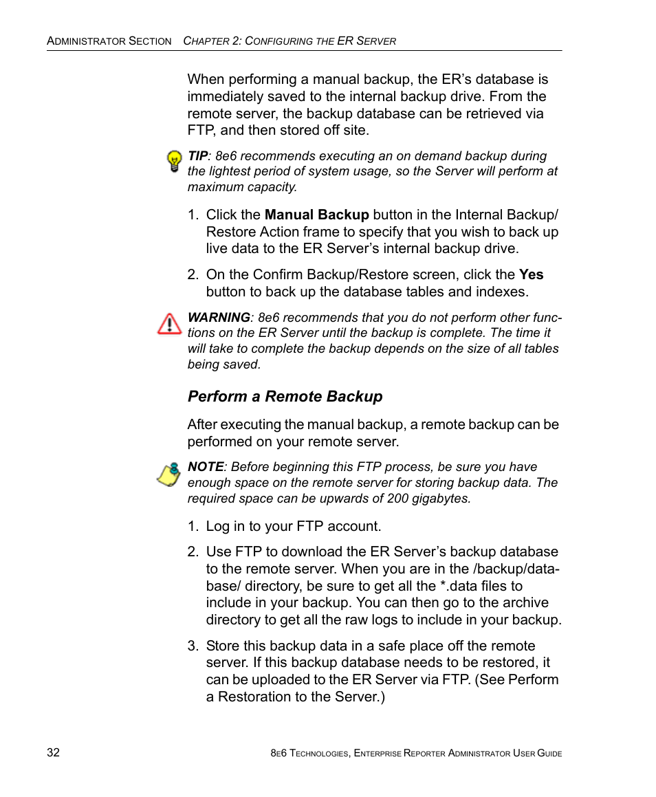 Perform a remote backup | 8e6 Technologies ER 4.0 User Manual | Page 40 / 118