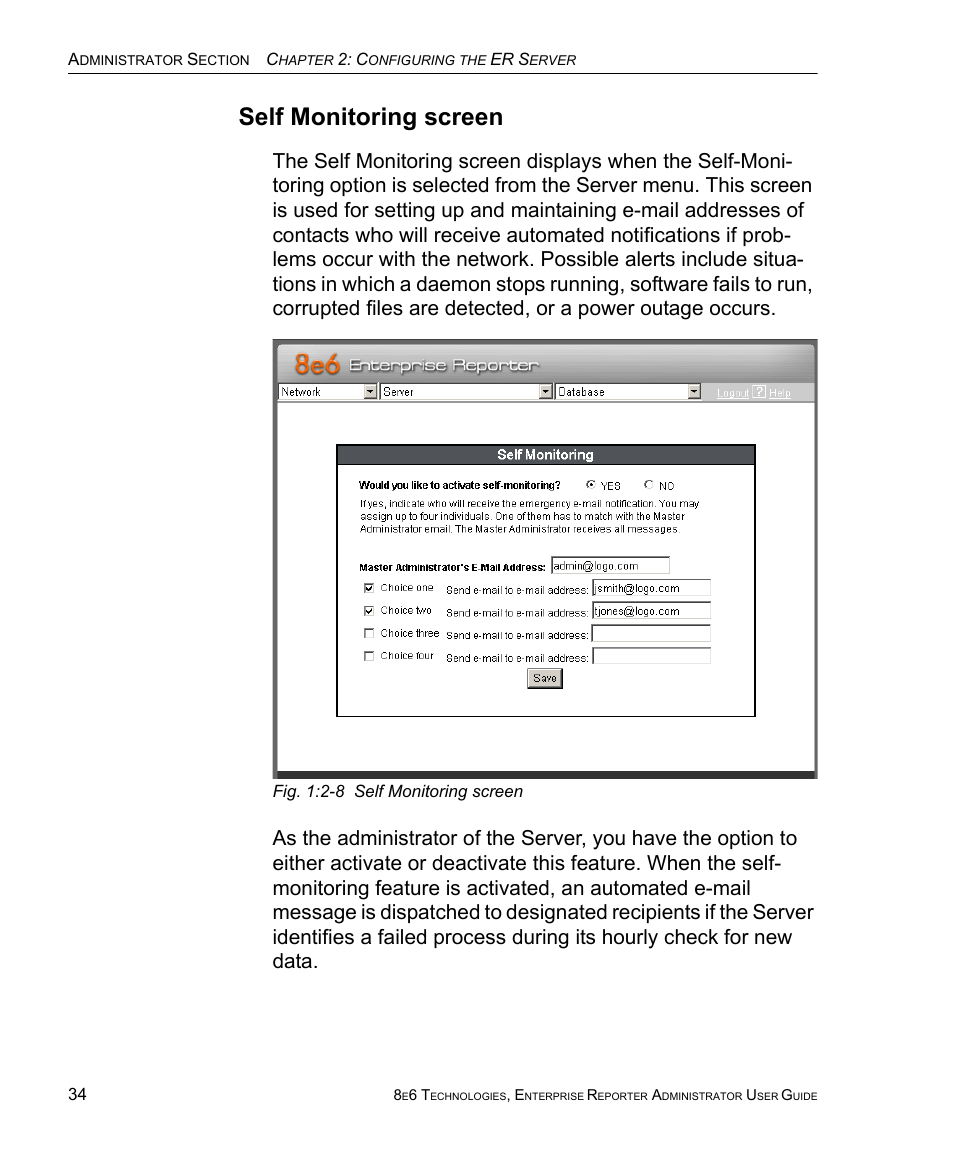 Self monitoring screen | 8e6 Technologies ER 4.0 User Manual | Page 42 / 118