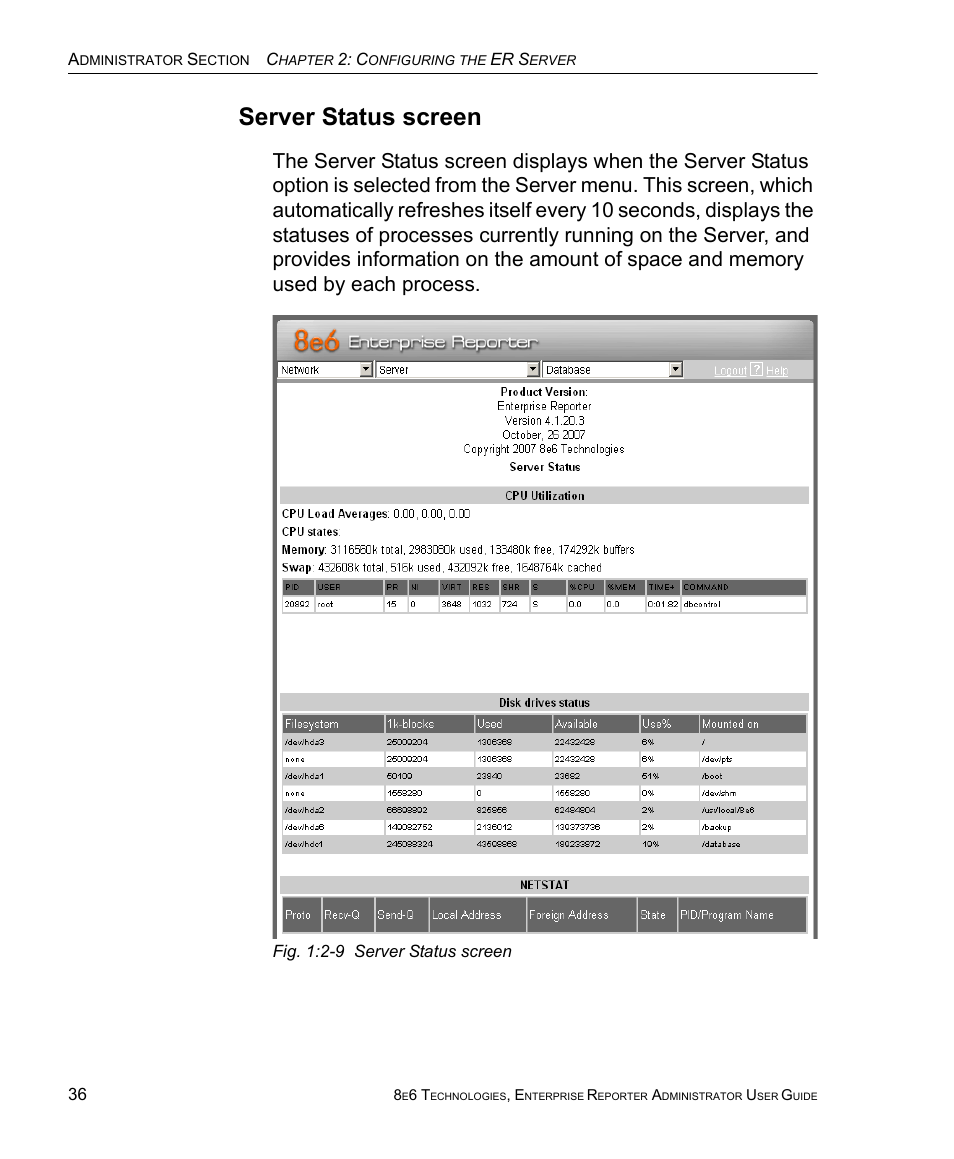 Server status screen | 8e6 Technologies ER 4.0 User Manual | Page 44 / 118