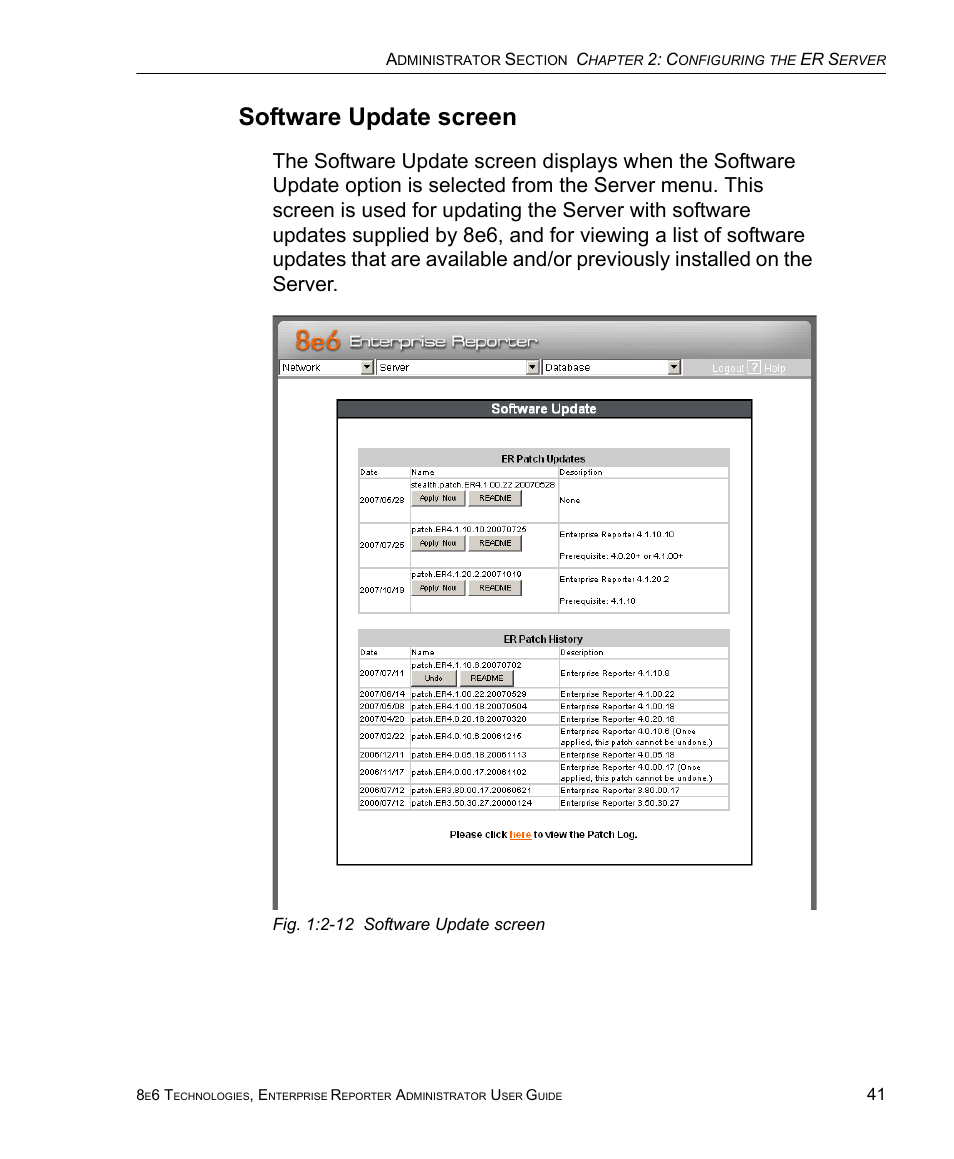Software update screen | 8e6 Technologies ER 4.0 User Manual | Page 49 / 118