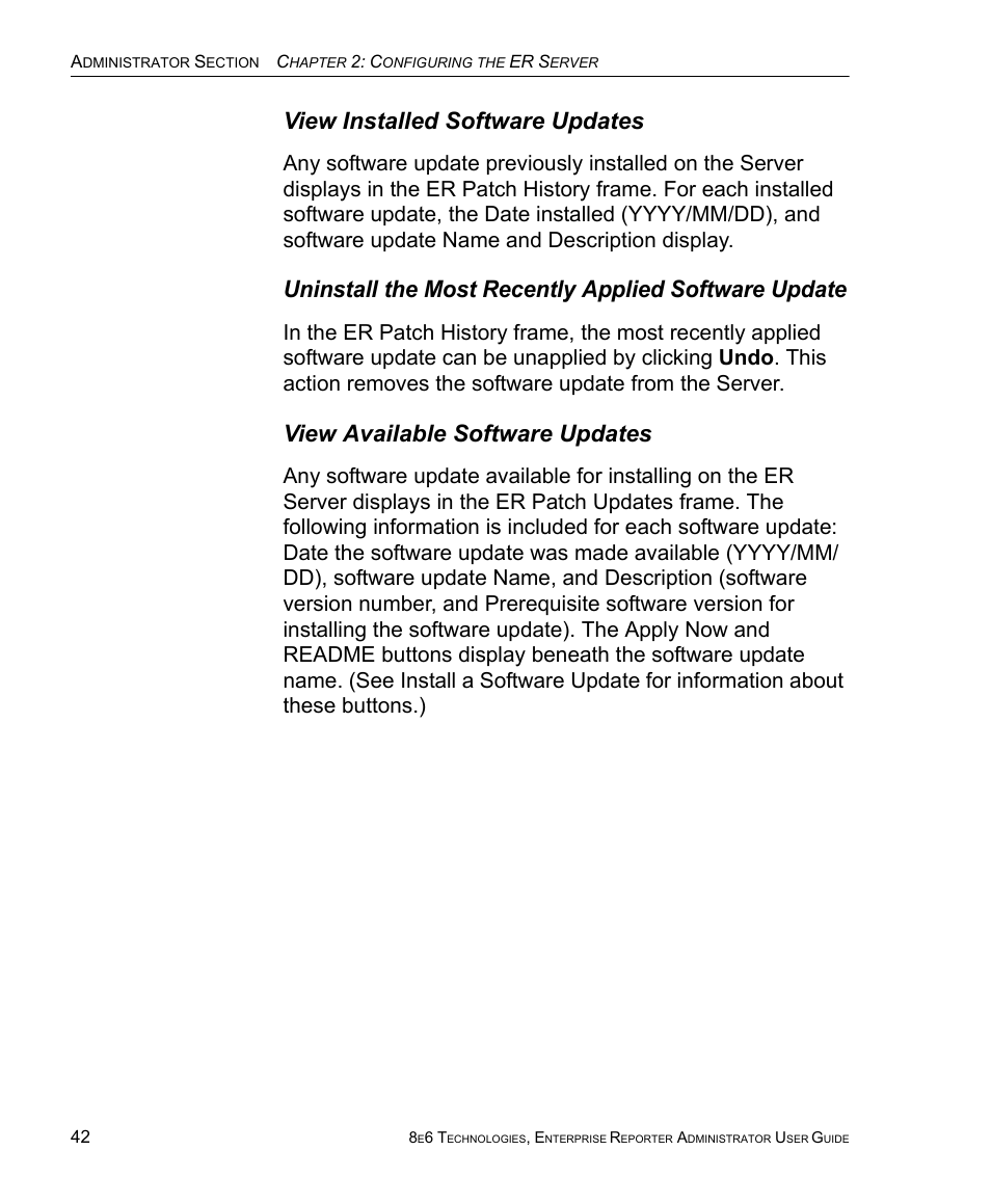 View installed software updates, View available software updates | 8e6 Technologies ER 4.0 User Manual | Page 50 / 118