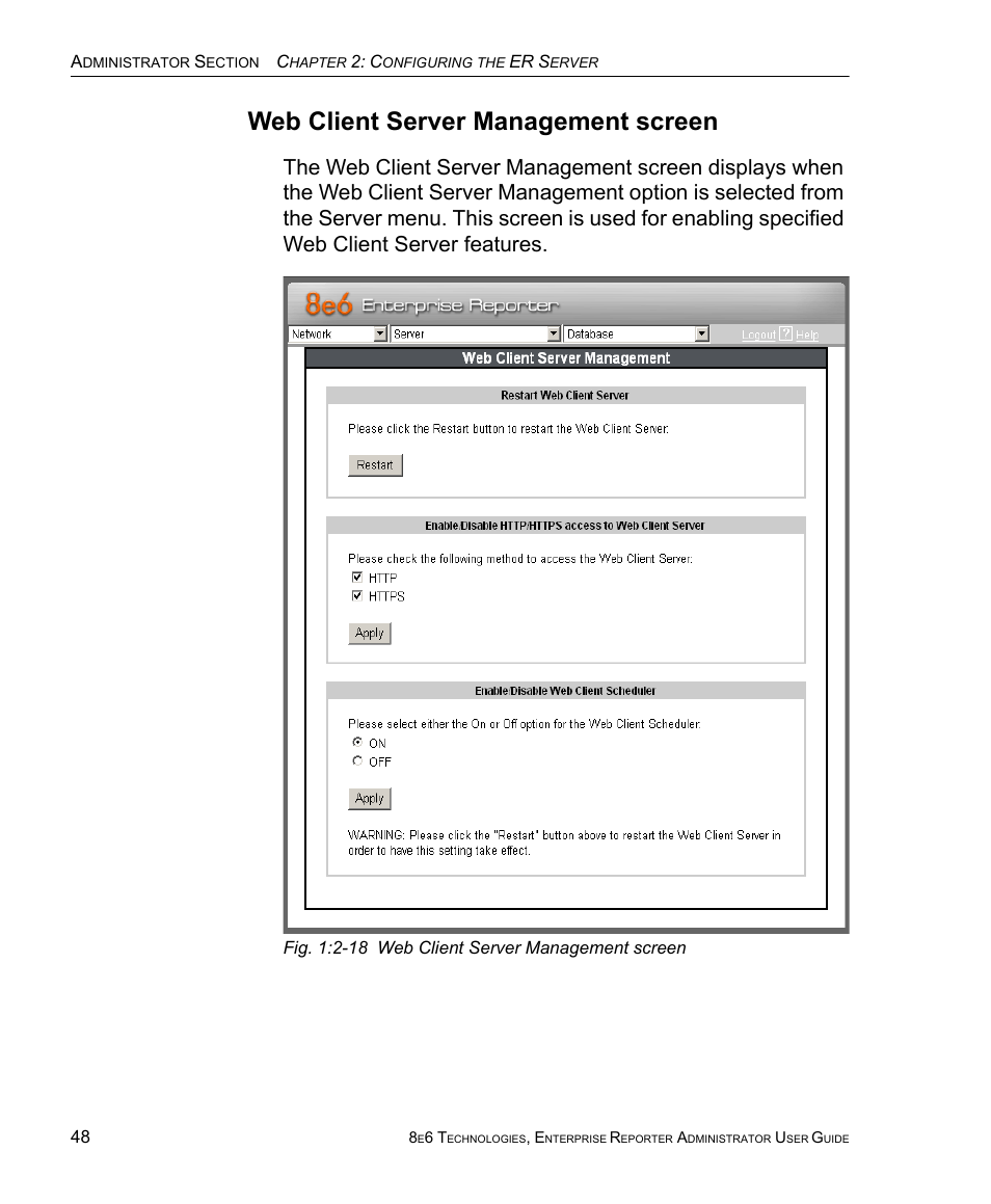 Web client server management screen | 8e6 Technologies ER 4.0 User Manual | Page 56 / 118