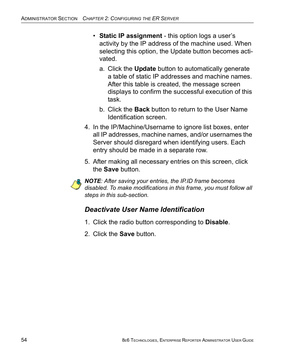 Deactivate user name identification | 8e6 Technologies ER 4.0 User Manual | Page 62 / 118