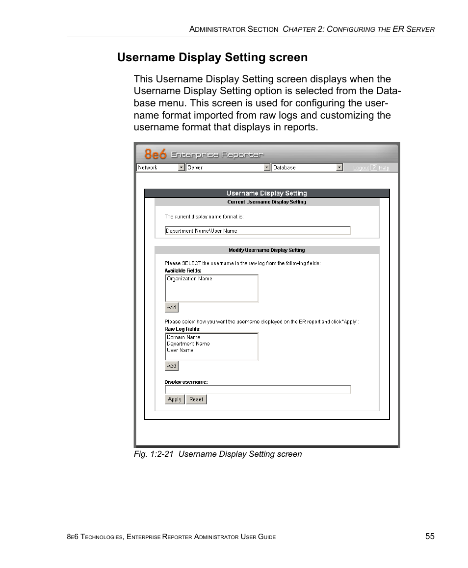 Username display setting screen | 8e6 Technologies ER 4.0 User Manual | Page 63 / 118