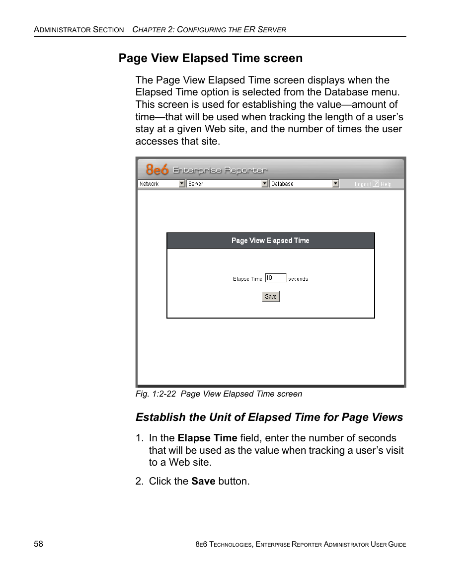 Page view elapsed time screen, Establish the unit of elapsed time for page views | 8e6 Technologies ER 4.0 User Manual | Page 66 / 118