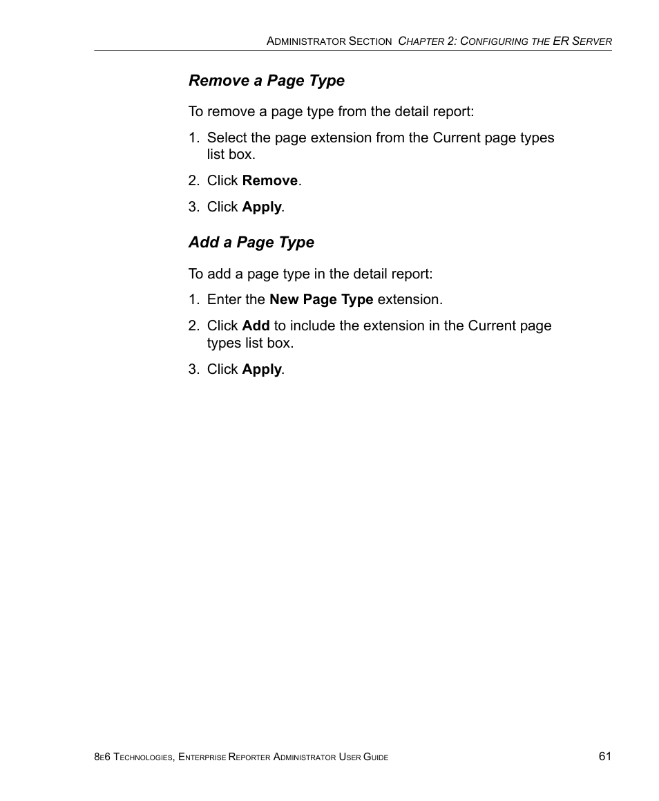 Remove a page type, Add a page type | 8e6 Technologies ER 4.0 User Manual | Page 69 / 118