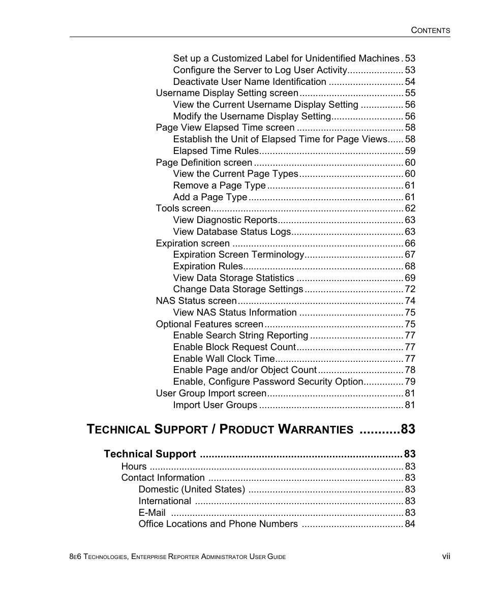 Technical support / product warranties 83, Echnical, Upport | Roduct, Arranties | 8e6 Technologies ER 4.0 User Manual | Page 7 / 118