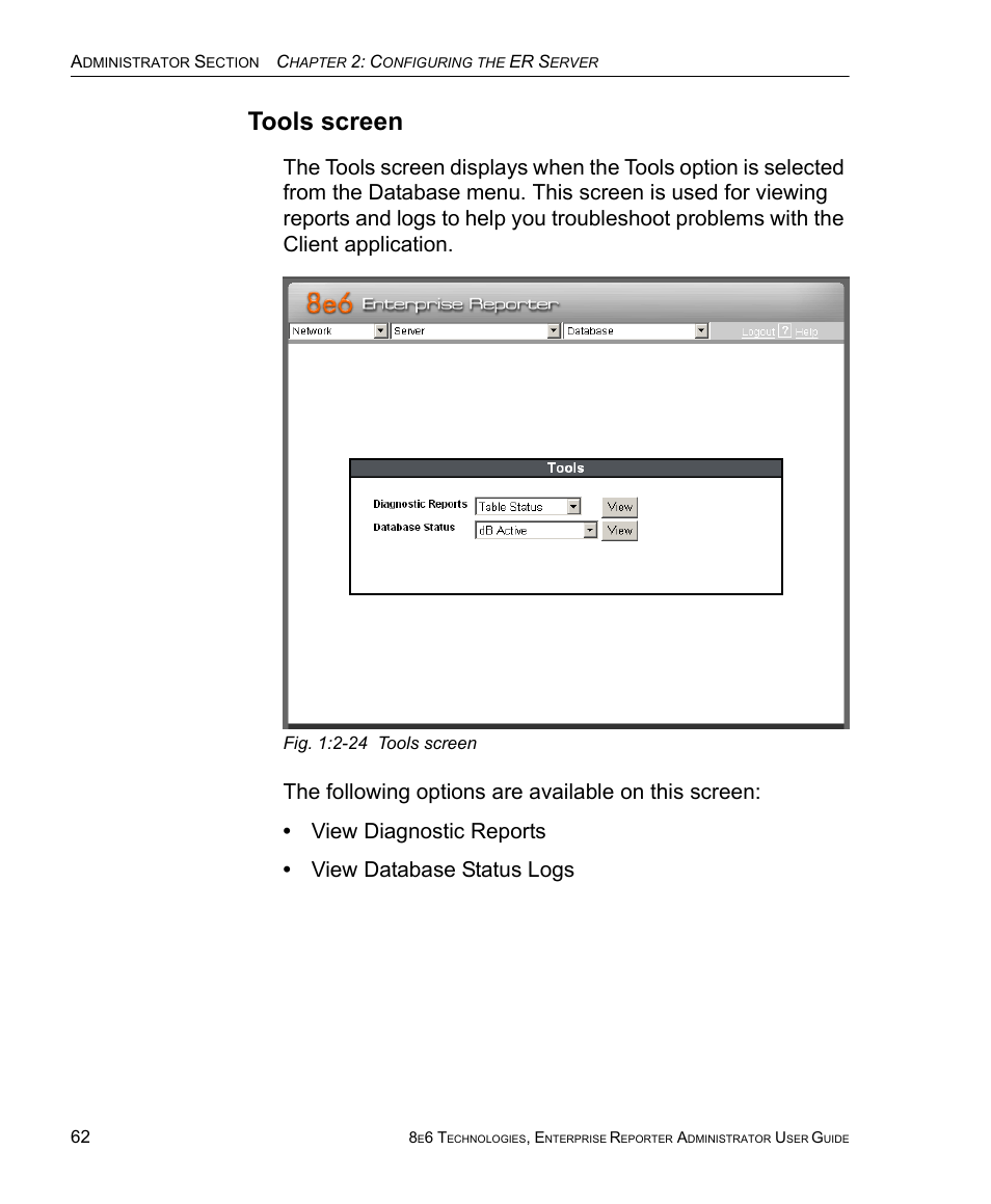 Tools screen | 8e6 Technologies ER 4.0 User Manual | Page 70 / 118