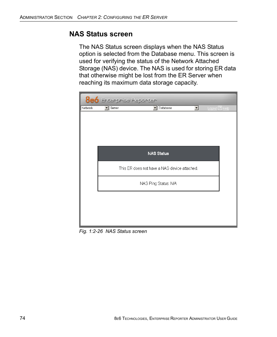 Nas status screen | 8e6 Technologies ER 4.0 User Manual | Page 82 / 118