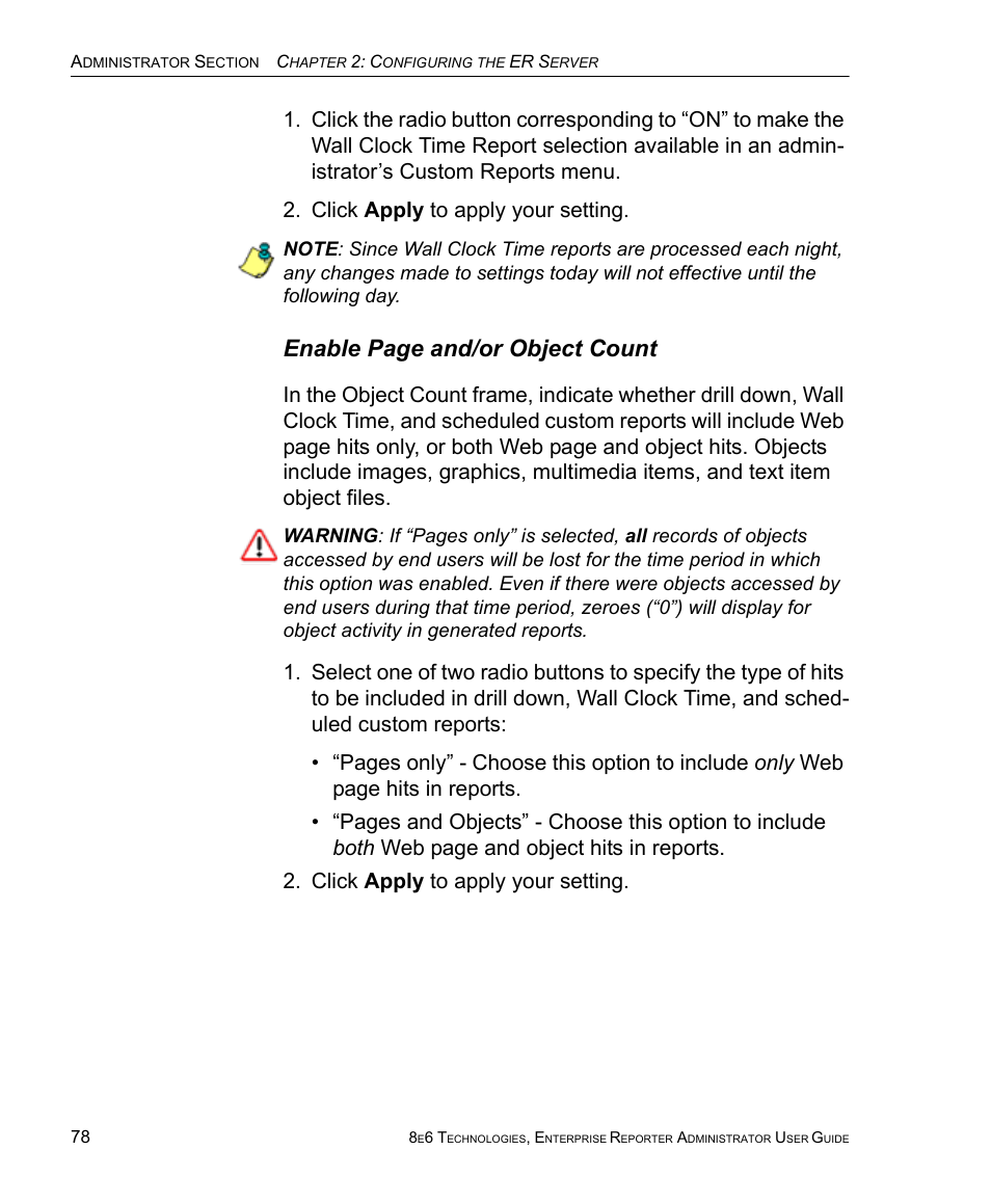 Enable page and/or object count | 8e6 Technologies ER 4.0 User Manual | Page 86 / 118