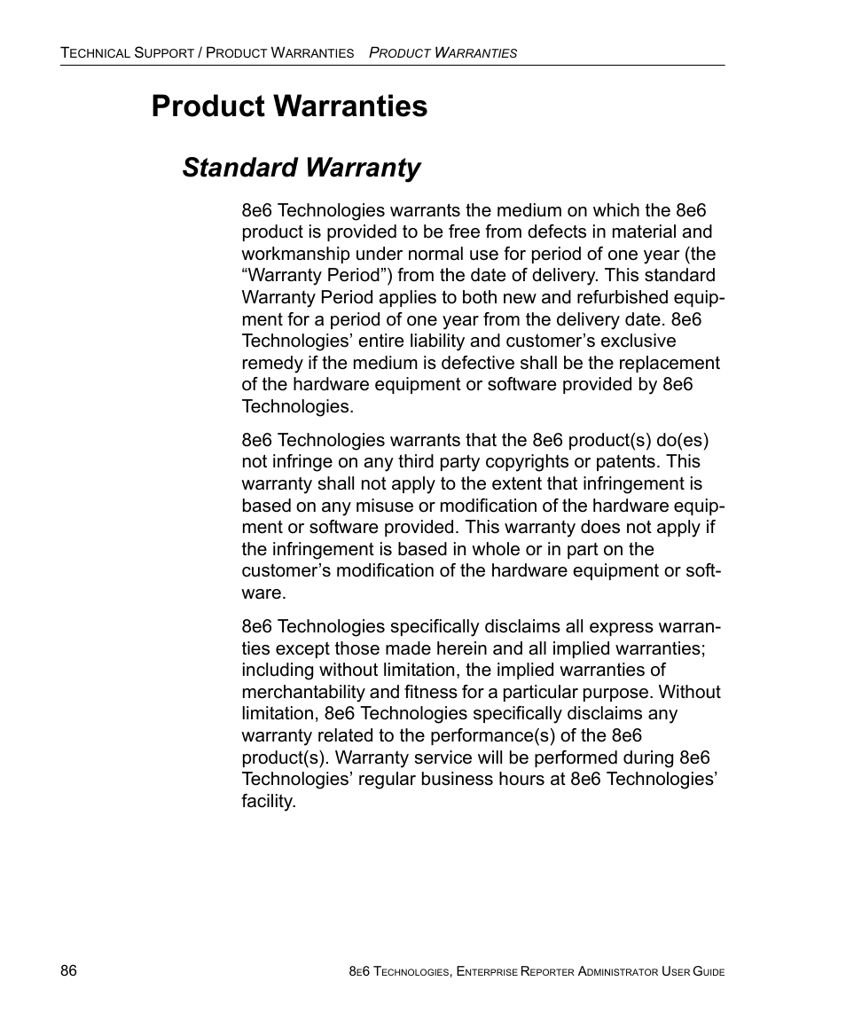 Product warranties, Standard warranty | 8e6 Technologies ER 4.0 User Manual | Page 94 / 118