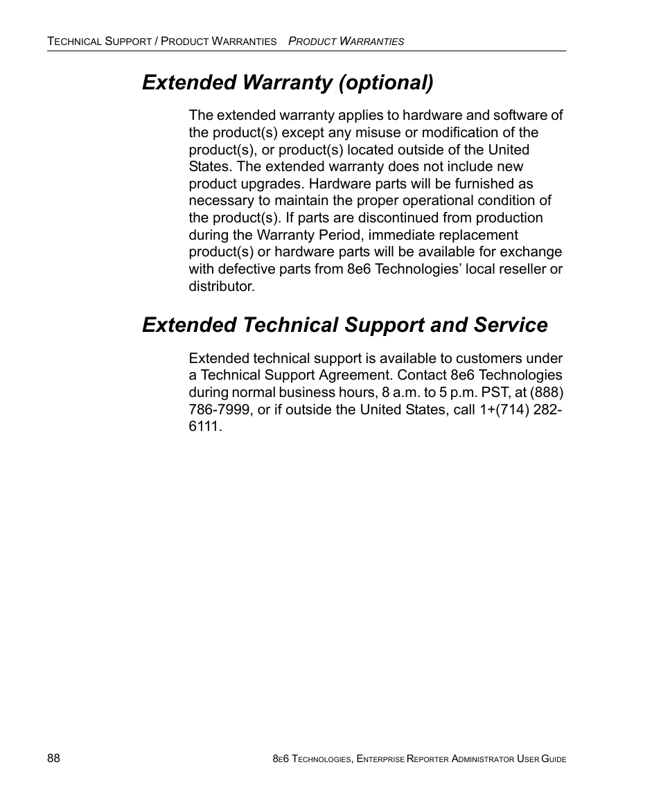 Extended warranty (optional), Extended technical support and service | 8e6 Technologies ER 4.0 User Manual | Page 96 / 118