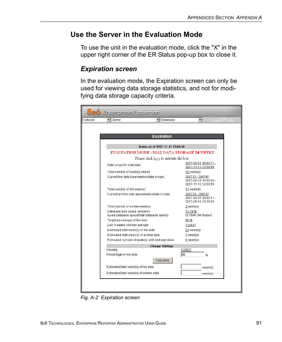 Use the server in the evaluation mode, Expiration screen | 8e6 Technologies ER 4.0 User Manual | Page 99 / 118