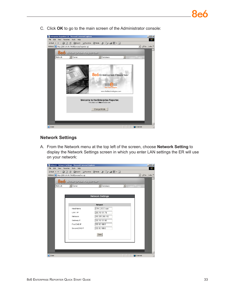 Network settings | 8e6 Technologies ER3-100 (5K02-55) User Manual | Page 37 / 74