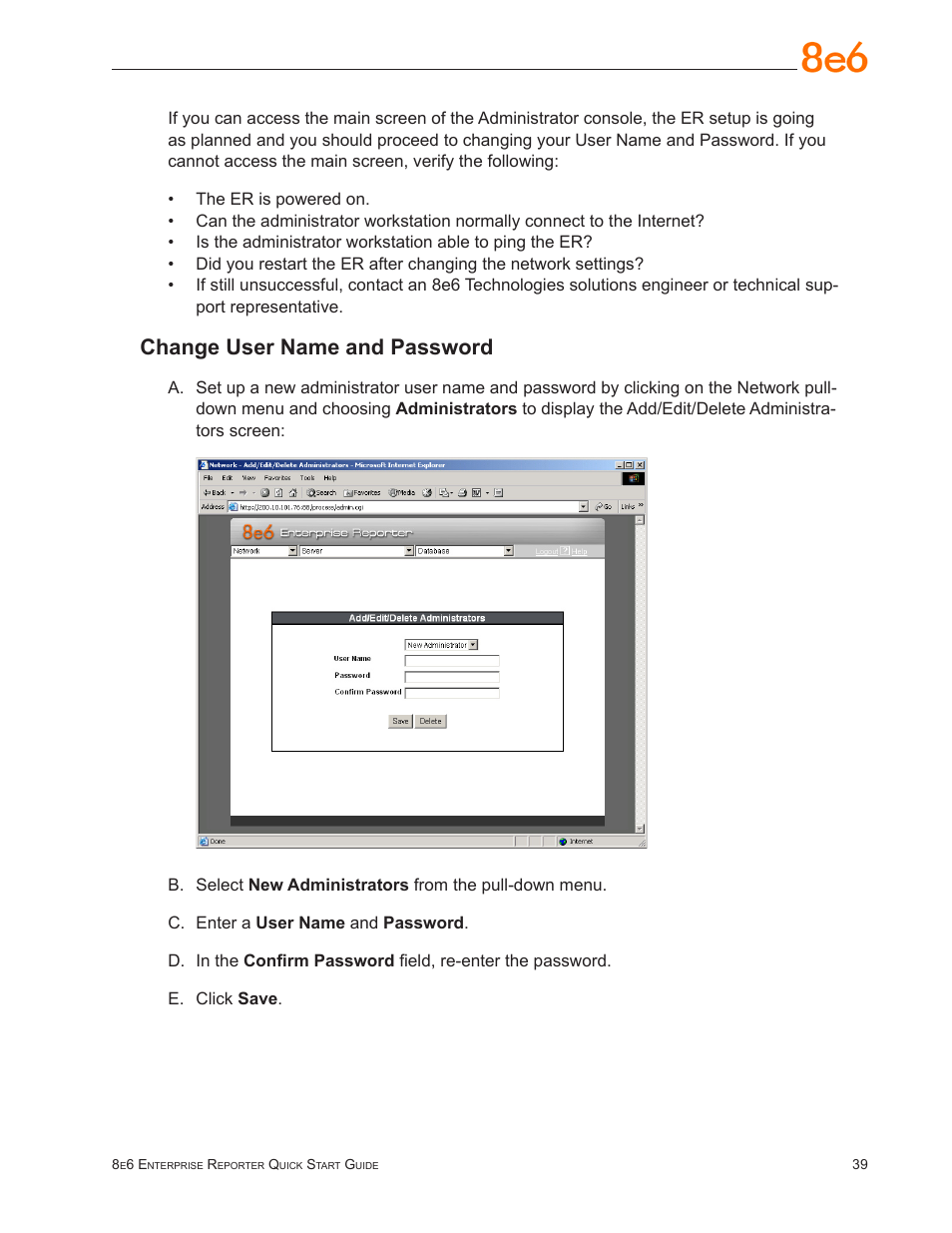 Change user name and password | 8e6 Technologies ER3-100 (5K02-55) User Manual | Page 43 / 74