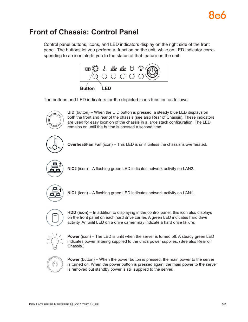 Front of chassis: control panel | 8e6 Technologies ER3-100 (5K02-55) User Manual | Page 57 / 74