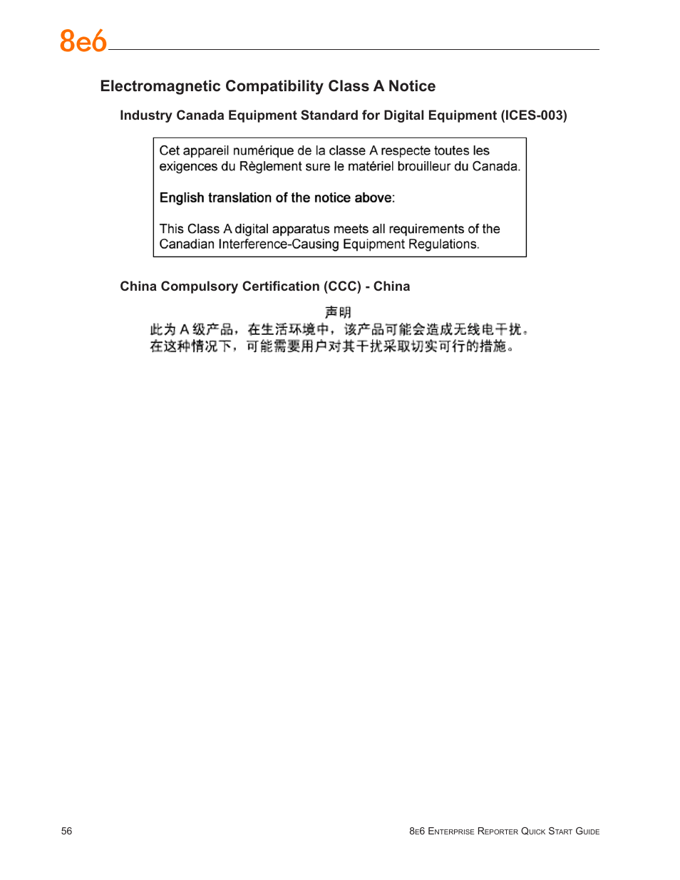 Electromagnetic compatibility class a notice | 8e6 Technologies ER3-100 (5K02-55) User Manual | Page 60 / 74