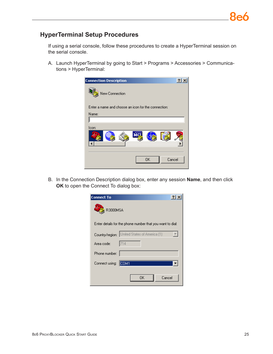 Hyperterminal setup procedures | 8e6 Technologies ProxyBlocker User Manual | Page 29 / 66