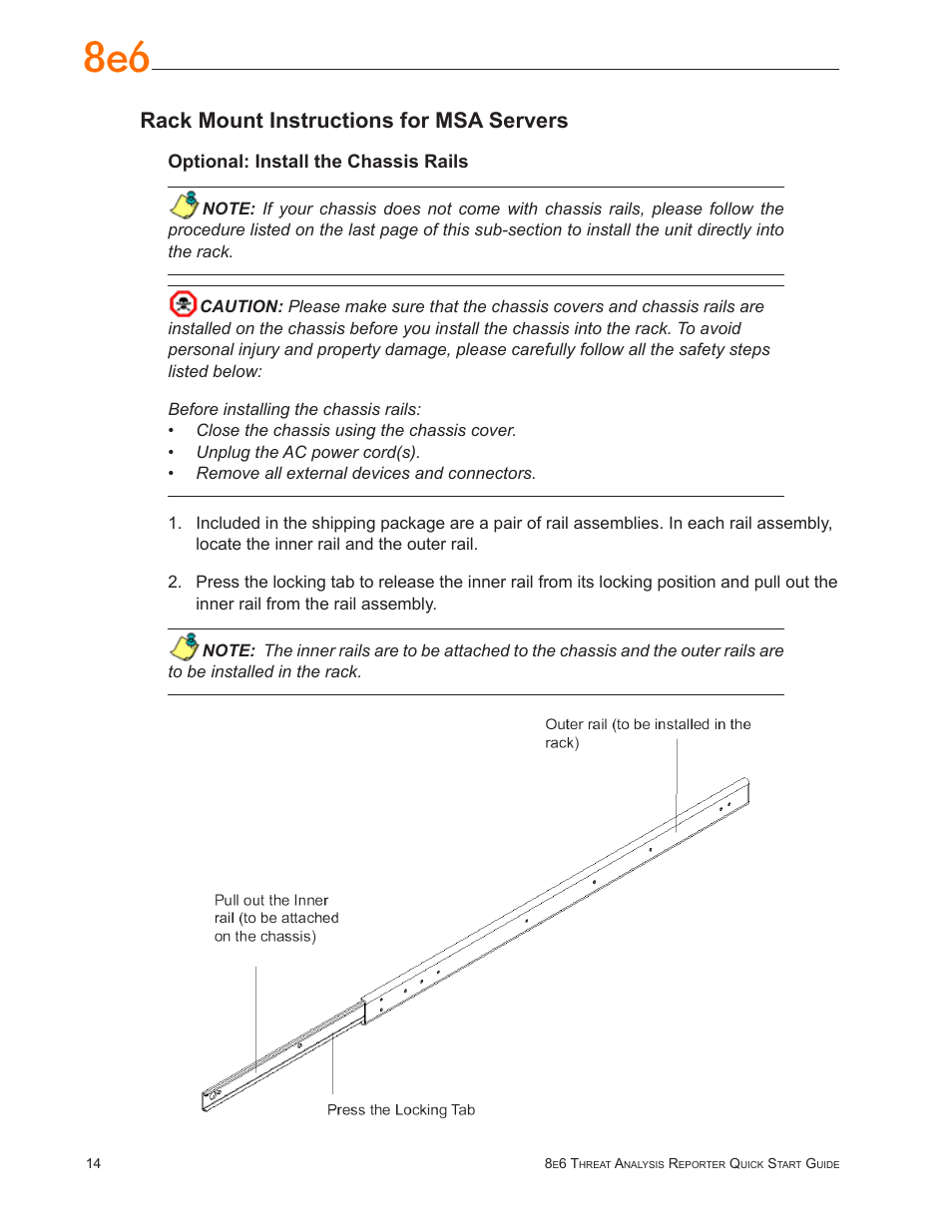 Rack mount instructions for msa servers | 8e6 Technologies Threat Analysis Reporter TAR User Manual | Page 18 / 76