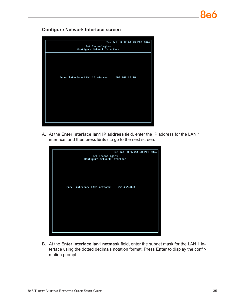 Configure network interface screen | 8e6 Technologies Threat Analysis Reporter TAR User Manual | Page 39 / 76