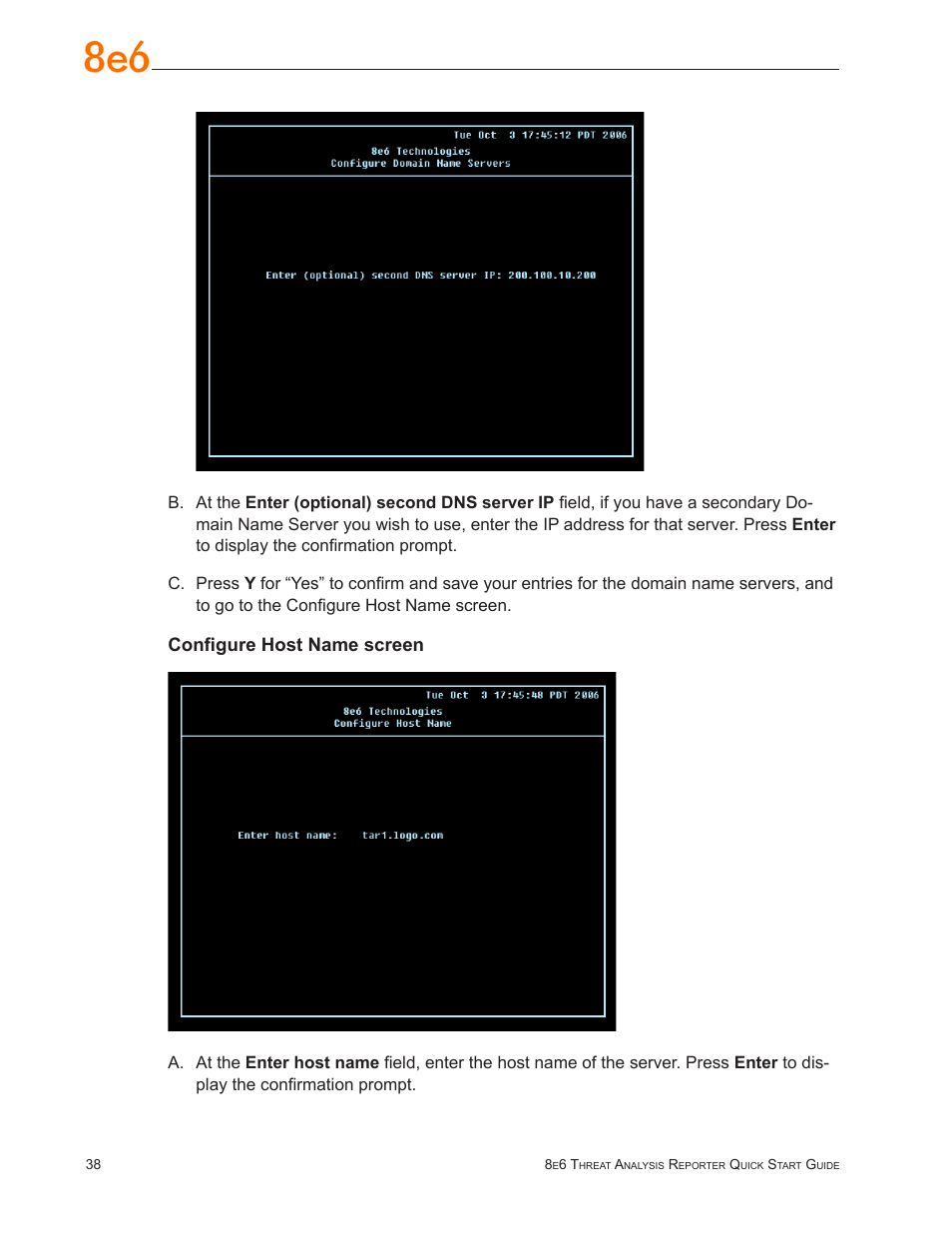 Configure host name screen | 8e6 Technologies Threat Analysis Reporter TAR User Manual | Page 42 / 76